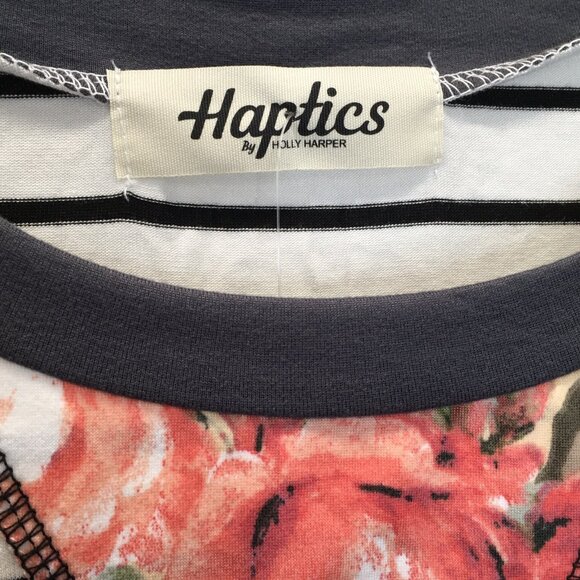 Striped Animal Floral Print Long Sleeve Shirt Women Small New Gray Peach - Picture 11 of 16